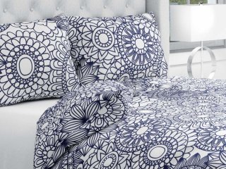 Bavlnené posteľné obliečky Sandra SA-274 Tmavo modré mandaly na bielom - Biante.sk