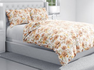 Bavlnené posteľné obliečky Sandra SA-458 Hnedé kvety magnólie s motýlikmi na bielom - detail 1 - Biante.sk