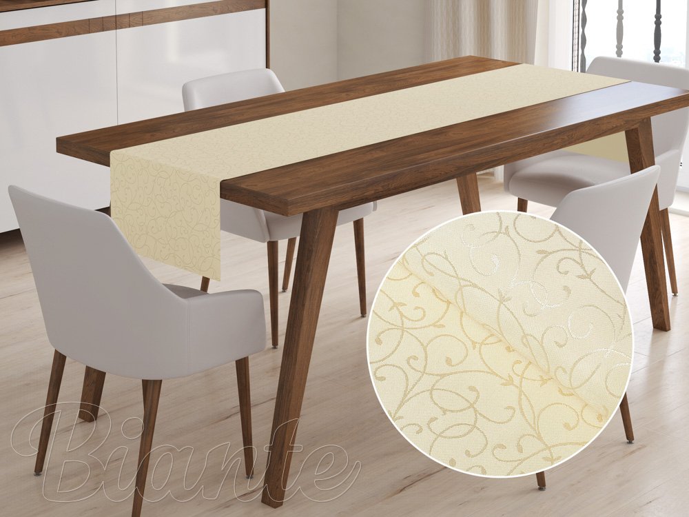 Luxusný dekoračný behúň na stôl PM-012 Ornamenty - vanilkový - Biante.sk