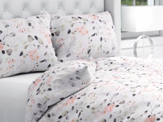 Bavlnené posteľné obliečky Sandra SA-288 Eukalyptus s ružovými kvetmi na bielom - Biante.sk