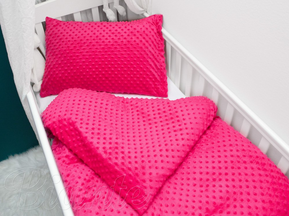 Detské posteľné obliečky do postieľky Minky 3D bodky MKP-009 Fuchsiové - Rozmer posteľných obliečok: Do postieľky 90x130 a 40x60 cm