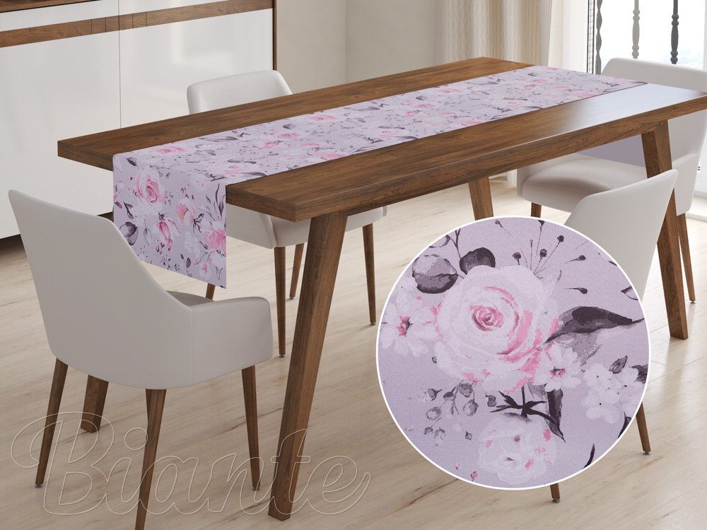 Dekoračný behúň na stôl BK-020 Ružové kvety na sivom - Biante.sk