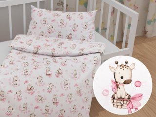 Detské bavlnené posteľné obliečky do postieľky Sandra SA-438 Ružové žirafy na bielom - Biante.sk