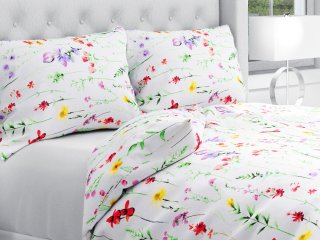 Bavlnené posteľné obliečky Sandra SA-492 Kvetovaná lúka na bielom - Biante.sk