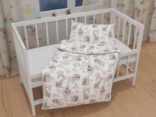 Detské bavlnené posteľné obliečky do postieľky Sandra SA-462 Slony so sivohnedou dúhou na bielom - detail 1 - Biante.sk