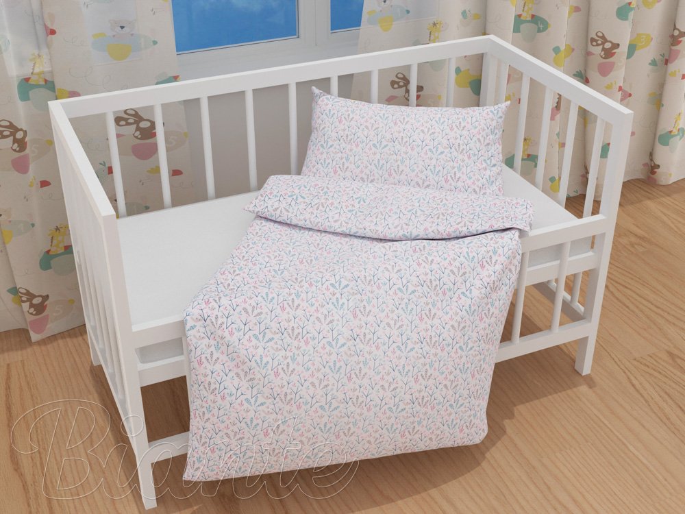 Detské bavlnené posteľné obliečky do postieľky Sandra SA-191 Pastelové rastlinky - detail 1 - Biante.sk