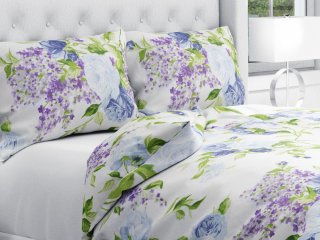 Bavlnené posteľné obliečky Sandra SA-386 Modré ruže a orgovány na krémovom - Biante.sk