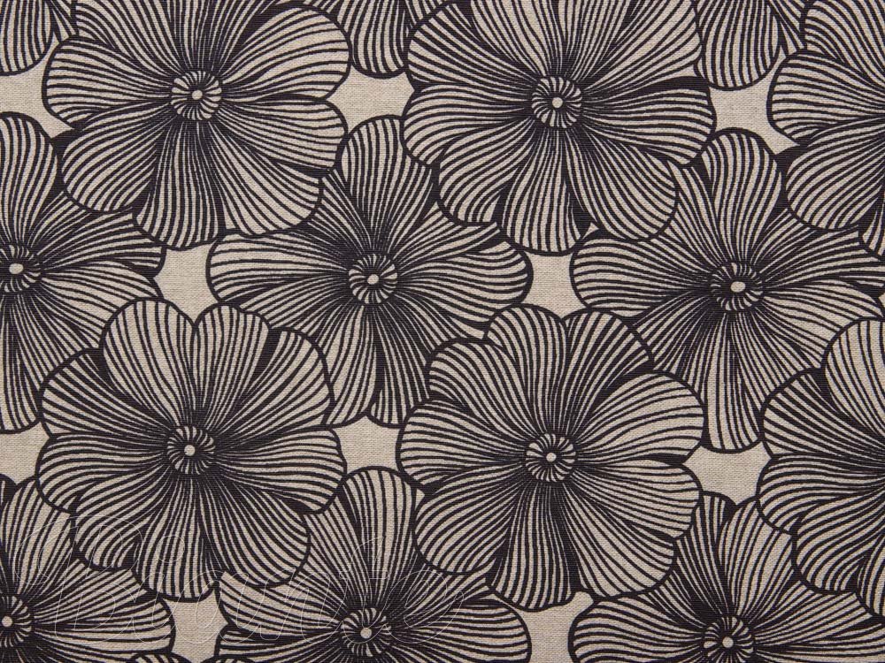 Dekoračná látka Leona LN-076 Čierne kvety na režnom - šírka 140 cm - detail 2 - Biante.sk