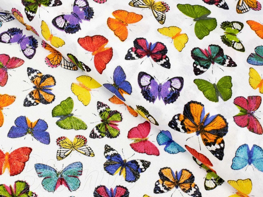 Dekoračná látka Leona LN-062 Farebné motýliky na bielom - šírka 140 cm - detail 1 - Biante.sk