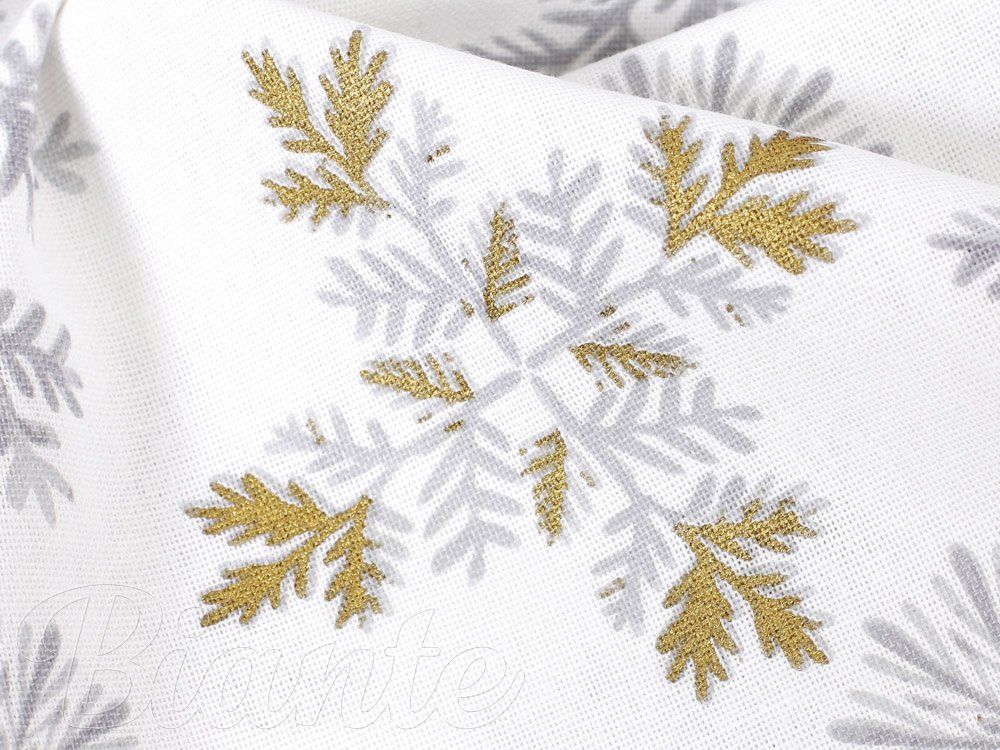 Vianočná bavlnená látka/plátno Sandra SAX-267 Sivé vločky so zlatotlačou - šírka 150 cm - detail 4 - Biante.sk