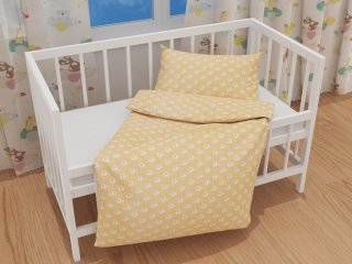 Detské bavlnené posteľné obliečky do postieľky Sandra SA-305 Sloníky a bodky na žltom - detail 1 - Biante.sk