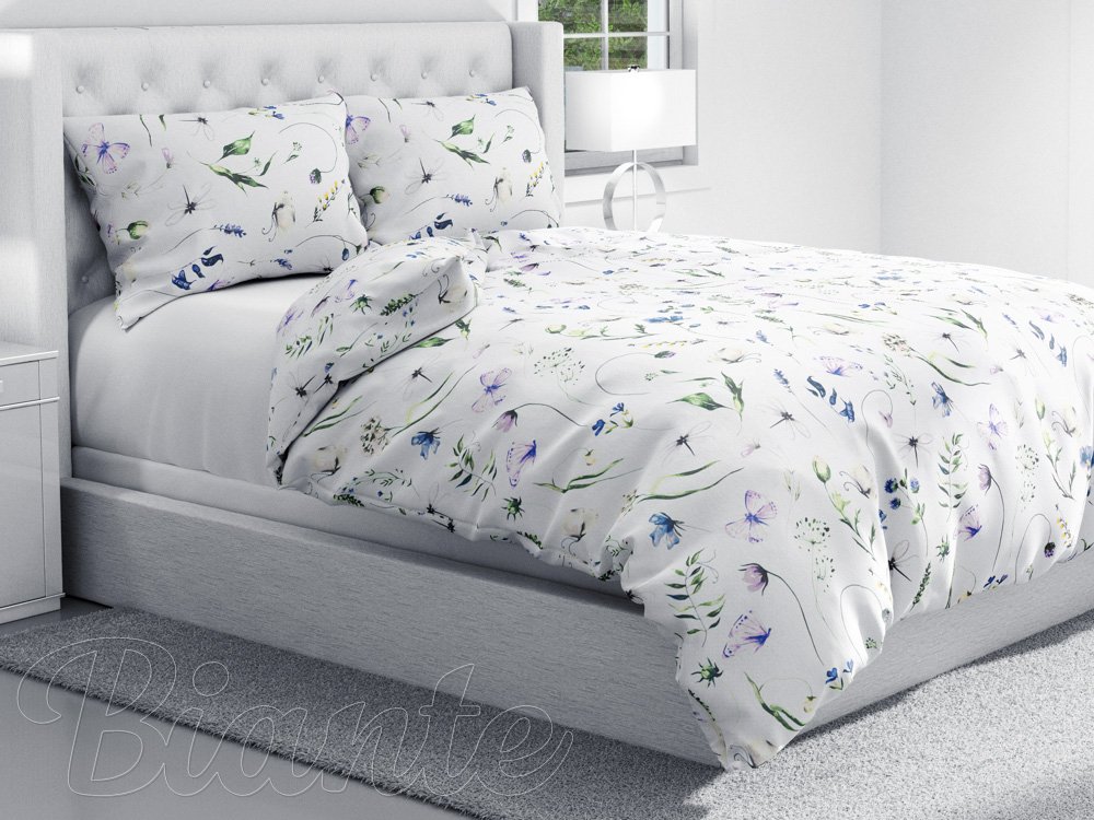 Bavlnené posteľné obliečky Sandra SA-391 Lúčne kvietky s motýlikmi - detail 1 - Biante.sk