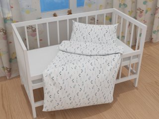Detské bavlnené posteľné obliečky do postieľky Sandra SA-398 Modré kvietky s motýlikmi - detail 1 - Biante.sk