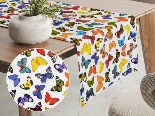 Dekoračný behúň na stôl Leona LN-062 Farebné motýliky na bielom - Biante.sk