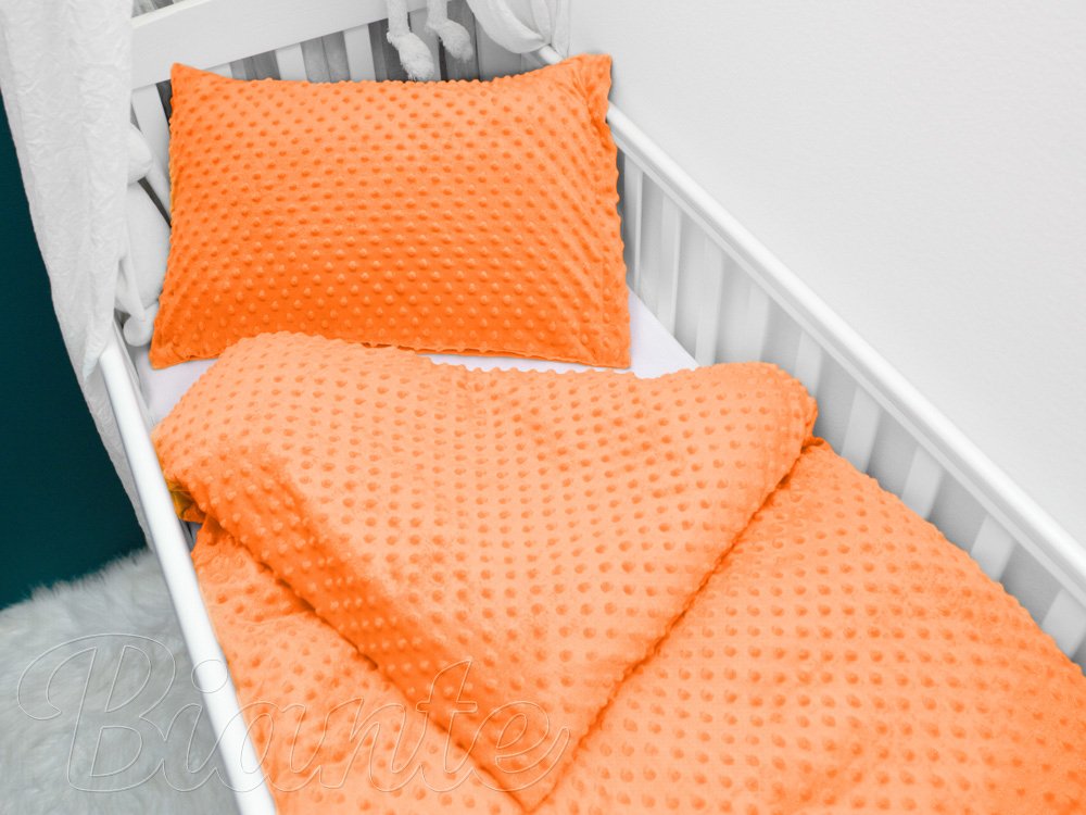 Detské posteľné obliečky do postieľky Minky 3D bodky MKP-022 Oranžové - Rozmer posteľných obliečok: Do postieľky 90x130 a 40x60 cm