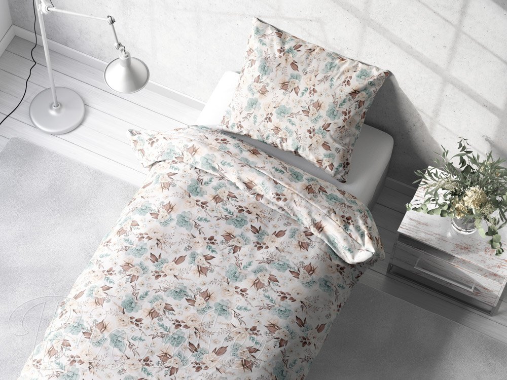 Bavlnené posteľné obliečky Sandra SA-451 Žlto-hnedo-mintové ruže na bielom - detail 3 - Biante.sk