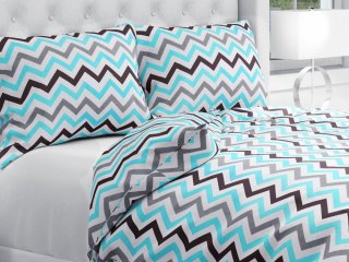 Bavlnené posteľné obliečky Sandra SA-380 Modro-sivo-hnedé cik-cak pásiky - Biante.sk