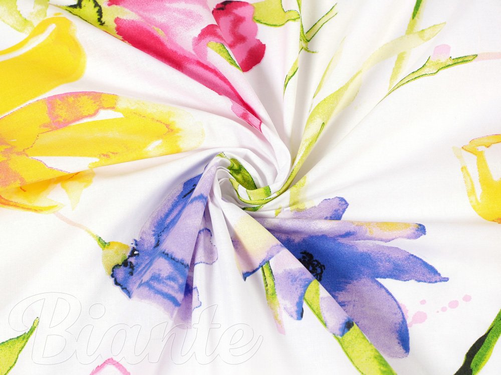 Bavlněná látka/plátno Sandra SA-481 Žluto-růžové akvarelové květy na bílém - šířka 150 cm - detail 2 - Biante.cz