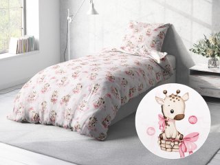 Detské bavlnené posteľné obliečky Sandra SA-438 Ružové žirafy na bielom - Biante.sk