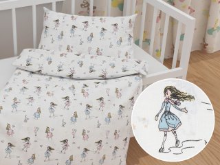 Detské bavlnené posteľné obliečky do postieľky Sandra SA-261 Krasokorčuliarky na krémovom - Biante.sk