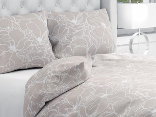Bavlnené posteľné obliečky Sandra SA-270 Biele designové kvety na béžovom - Biante.sk