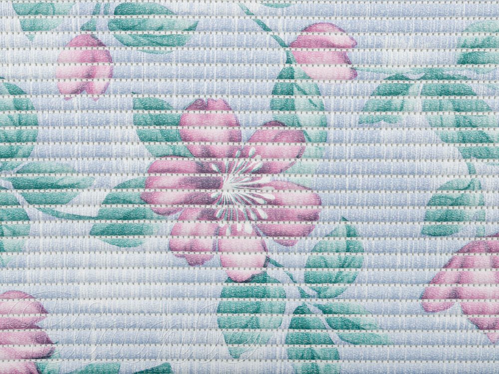 Koupelnová pěnová rohož / předložka PRO-063 Růžové květy na modrém - metráž šířka 65 cm - detail 3 - Biante.cz