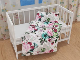 Detské bavlnené posteľné obliečky do postieľky Sandra SA-220 Veľké ružové kvety - detail 1 - Biante.sk