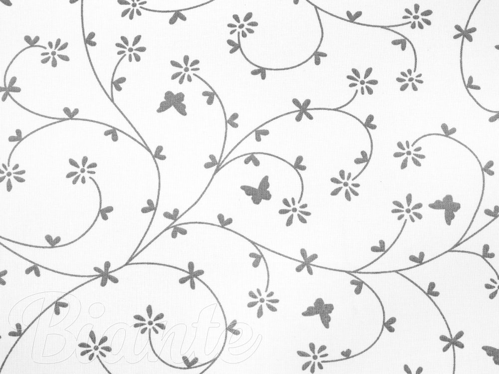 Bavlněná látka/plátno Sandra SA-049 Drobné šedé květiny a motýlci na bílém - šířka 145 cm - detail 5 - Biante.cz