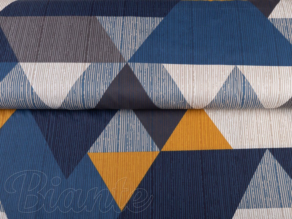 Bavlnená látka/plátno Sandra SA-390 Modro-béžovo-oranžové trojuholníky - šírka 160 cm - detail 2 - Biante.sk