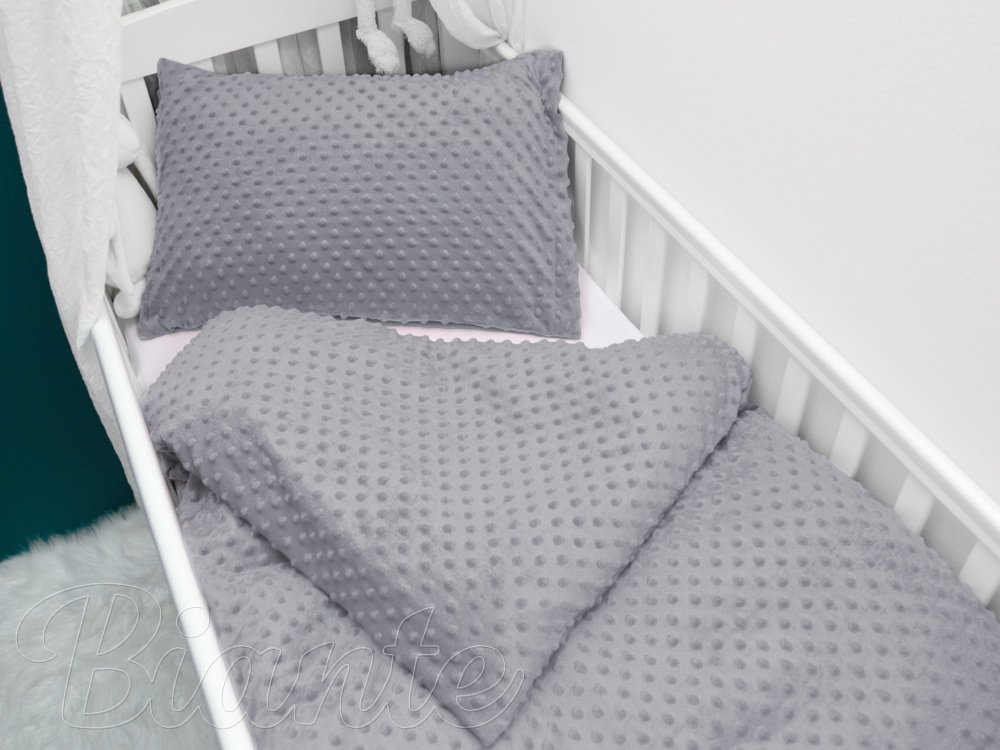 Detské posteľné obliečky do postieľky Minky 3D bodky MKP-048 Sivé - Rozmer posteľných obliečok: Do postieľky 100x135 a 40x60 cm