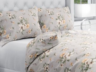 Bavlnené posteľné obliečky Sandra SA-465 Oranžové kvety na sivom - Biante.sk