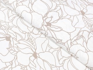 Bavlnená látka/plátno Sandra SA-268 Béžové designové kvety na bielom - šírka 145 cm - Biante.sk