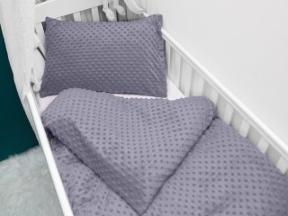 Detské posteľné obliečky do postieľky Minky 3D bodky MKP-004 Tmavo sivé - Biante.sk