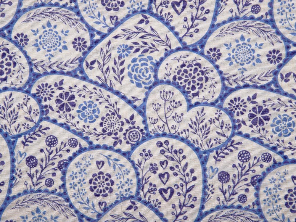 Dekoračná látka Leona LN-080 Modrobiele ľudové ornamenty - šírka 140 cm - detail 2 - Biante.sk