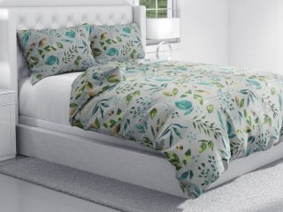 Bavlnené posteľné obliečky Sandra SA-430 Modro-zelené listy na sivom - detail 1 - Biante.sk
