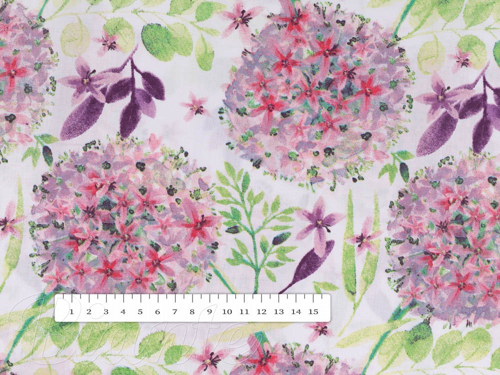 Bavlněná látka/plátno Sandra SA-385 Růžové cibulové květy na bílém - šířka 220 cm - detail 3 - Biante.cz