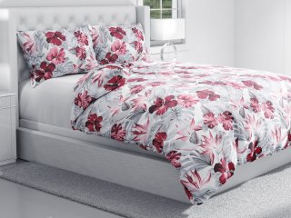 Bavlnené posteľné obliečky Sandra SA-440 Červeno-sivé kvety a listy monstery - detail 1 - Biante.sk