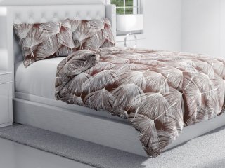Bavlnené posteľné obliečky Sandra SA-499 Biele abstraktné páperie na hnedom - detail 1 - Biante.sk