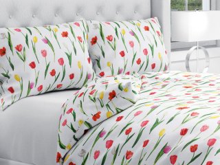 Bavlnené posteľné obliečky Sandra SA-506 Tulipány na bielom - Biante.sk