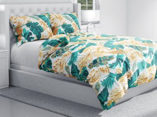 Bavlnené posteľné obliečky Sandra SA-245 Zelené a zlaté tropické listy - detail 1 - Biante.sk