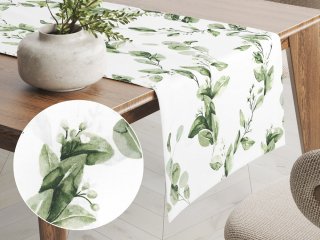 Bavlnený behúň na stôl Sandra SA-422 Zelené listy na bielom - Biante.sk
