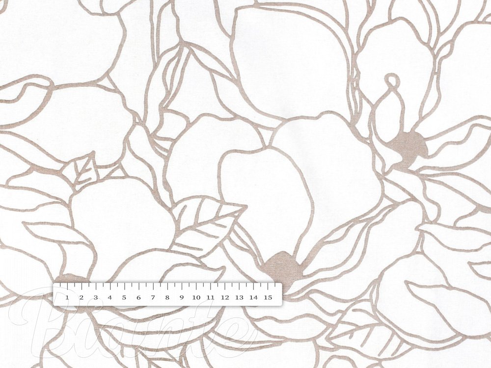Bavlnená látka/plátno Sandra SA-268 Béžové designové kvety na bielom - šírka 145 cm - detail 2 - Biante.sk