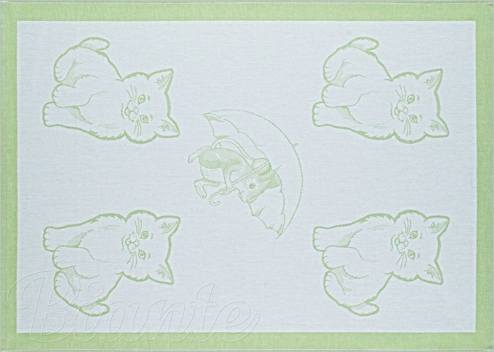 Kuchyňská bavlněná utěrka Kočky a myška - zelená