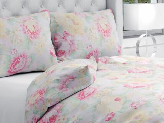 Bavlnené posteľné obliečky Sandra SA-140 Veľké ružové kvety na bielom - Biante.sk