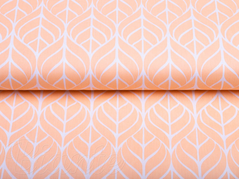 Bavlnená látka/plátno Sandra SA-213 Listy na marhuľovo oranžovom - šírka 140 cm - detail 2 - Biante.sk