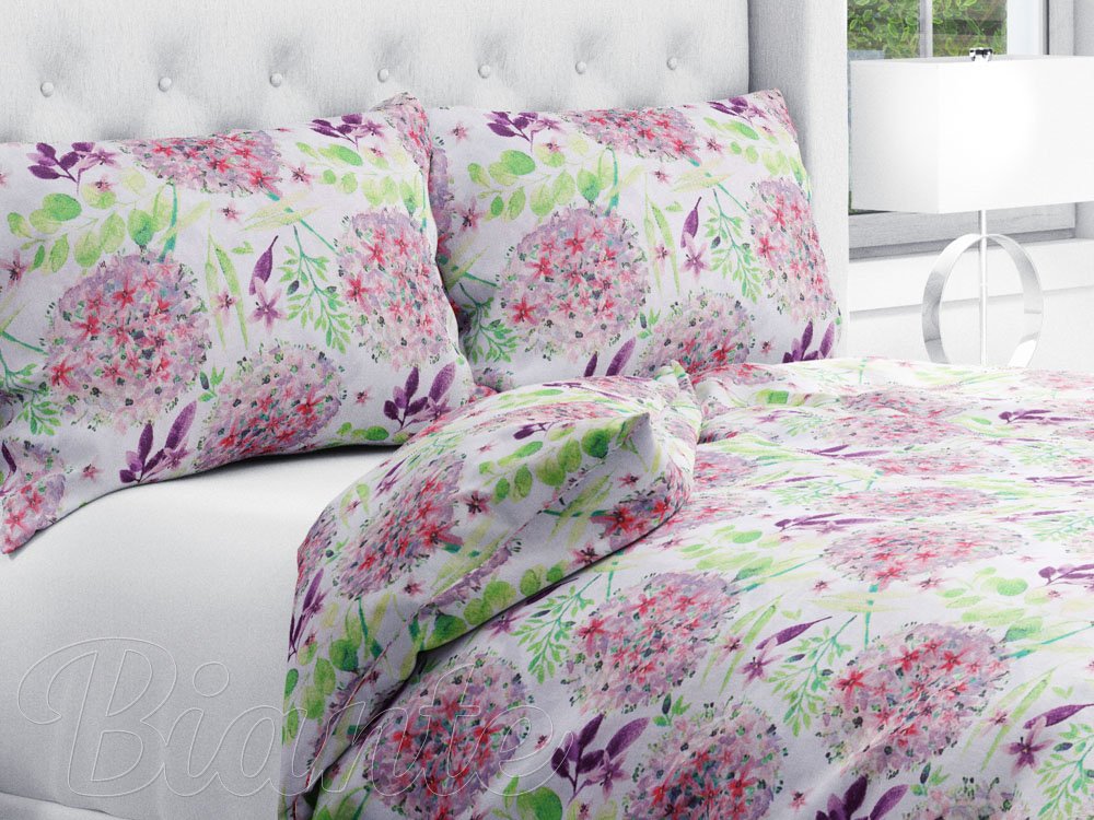 Bavlnené posteľné obliečky Sandra SA-385 Ružové cibuľové kvety na bielom - Biante.sk