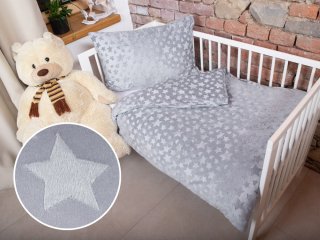 Detské posteľné obliečky do postieľky hladké MKH-004 Hviezdičky - Sivé - Biante.sk