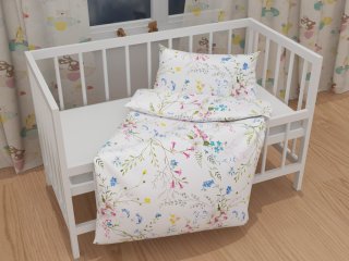 Detské bavlnené posteľné obliečky do postieľky Sandra SA-453 Modro-ružové kvety na bielom - detail 1 - Biante.sk