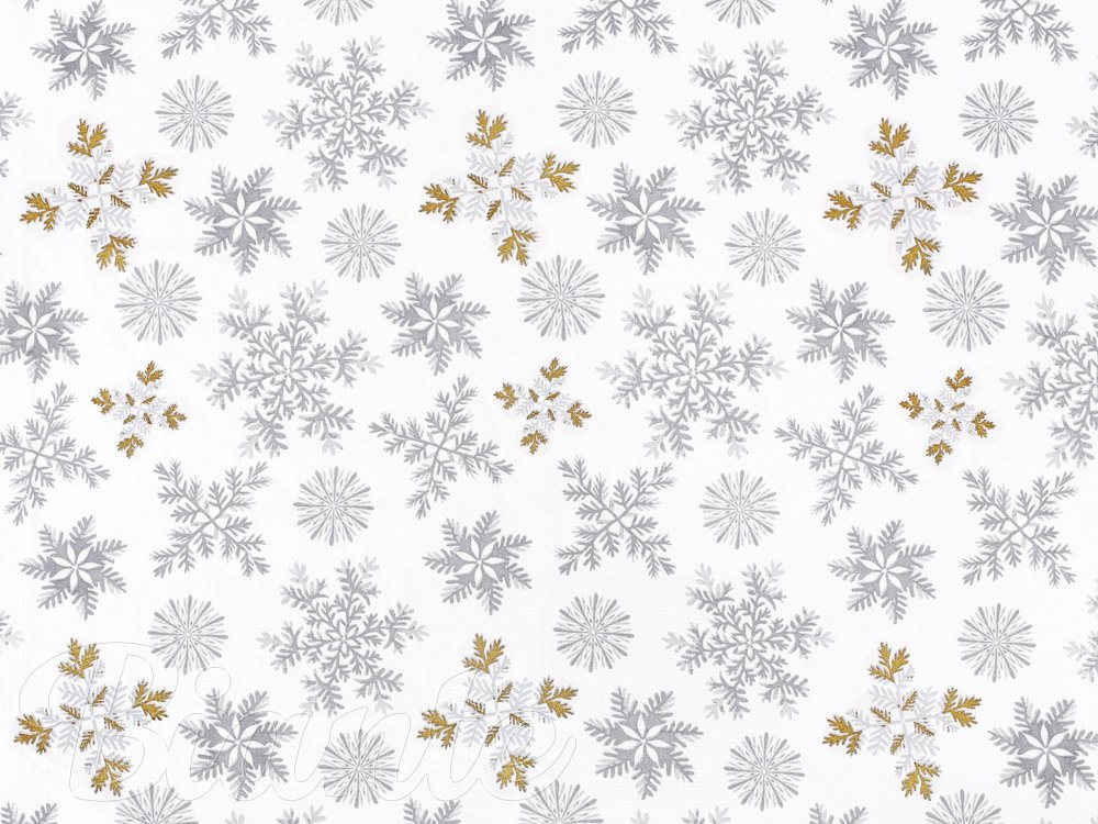 Vianočná bavlnená látka/plátno Sandra SAX-267 Sivé vločky so zlatotlačou - šírka 150 cm - detail 6 - Biante.sk