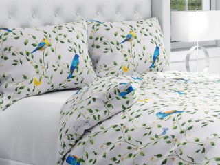 Bavlnené posteľné obliečky Sandra SA-501 Modré vtáky a vetvičky na bielom - Biante.sk